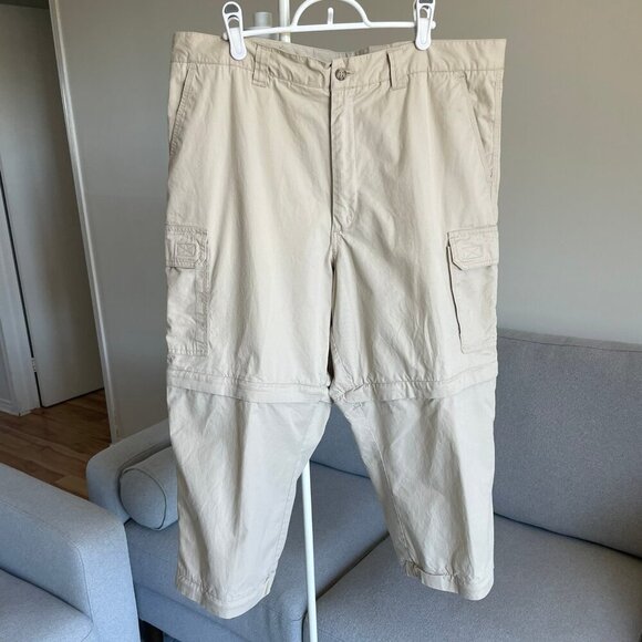 CACHAREL Beige Double Zip Off Trousers High Rise Cargo 100% Cotton Size 38 Flaws - Picture 3 of 16